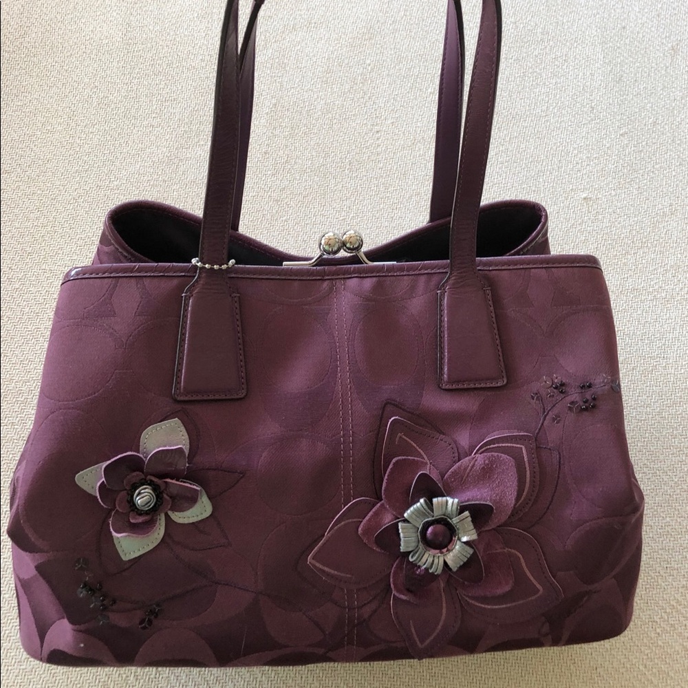 Coach Signature Kisslock Floral Appliqué Satchel